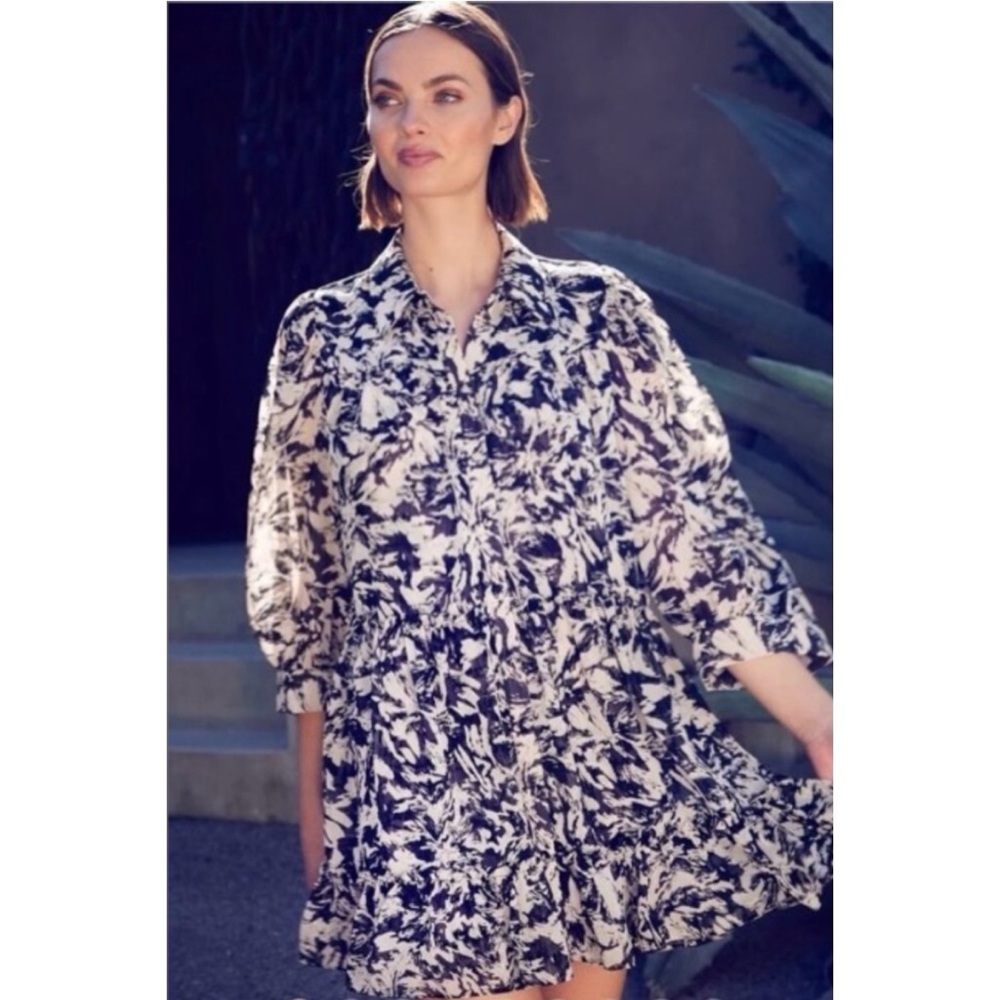 NWT Misa Los Angeles Oversized Mita Black and White Floral Dress Flowy Spring